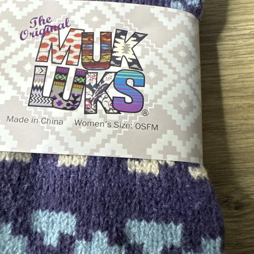 MUK LUKS Crew Socks Women OS Blue Tan 3 Pack‎ Argyle Fair Isle Striped Knit Soft